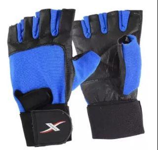 X power blue Professional leather weight lifting gloves  with elastic wrist support
