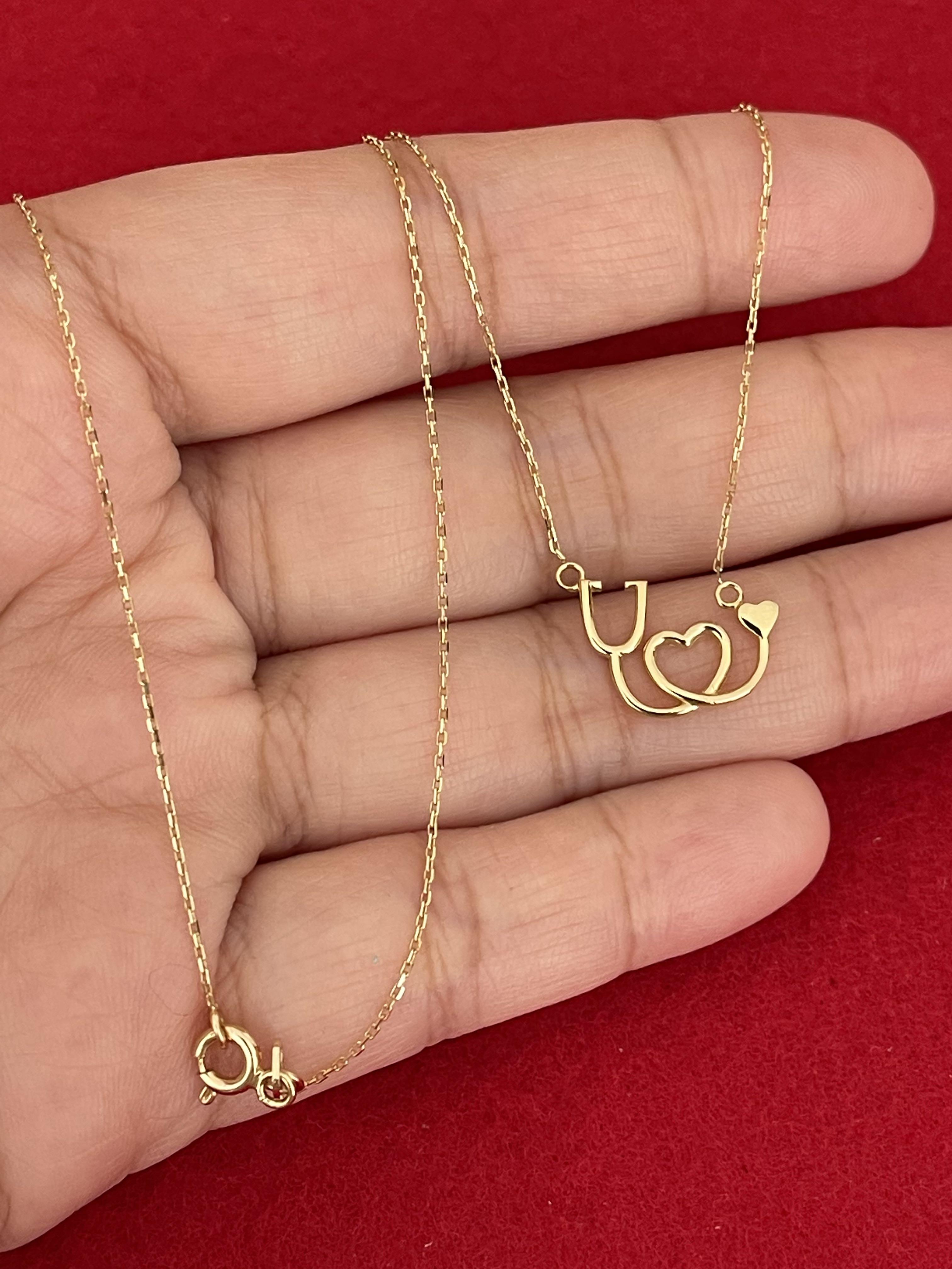 18K 750 Genuine Gold Stethoscope Necklace