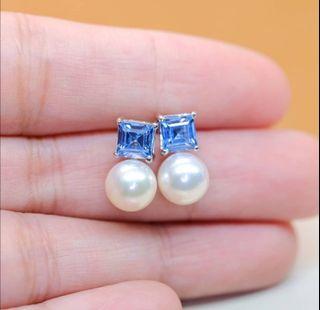 Aquamarine/Akoya Pearl Earrings