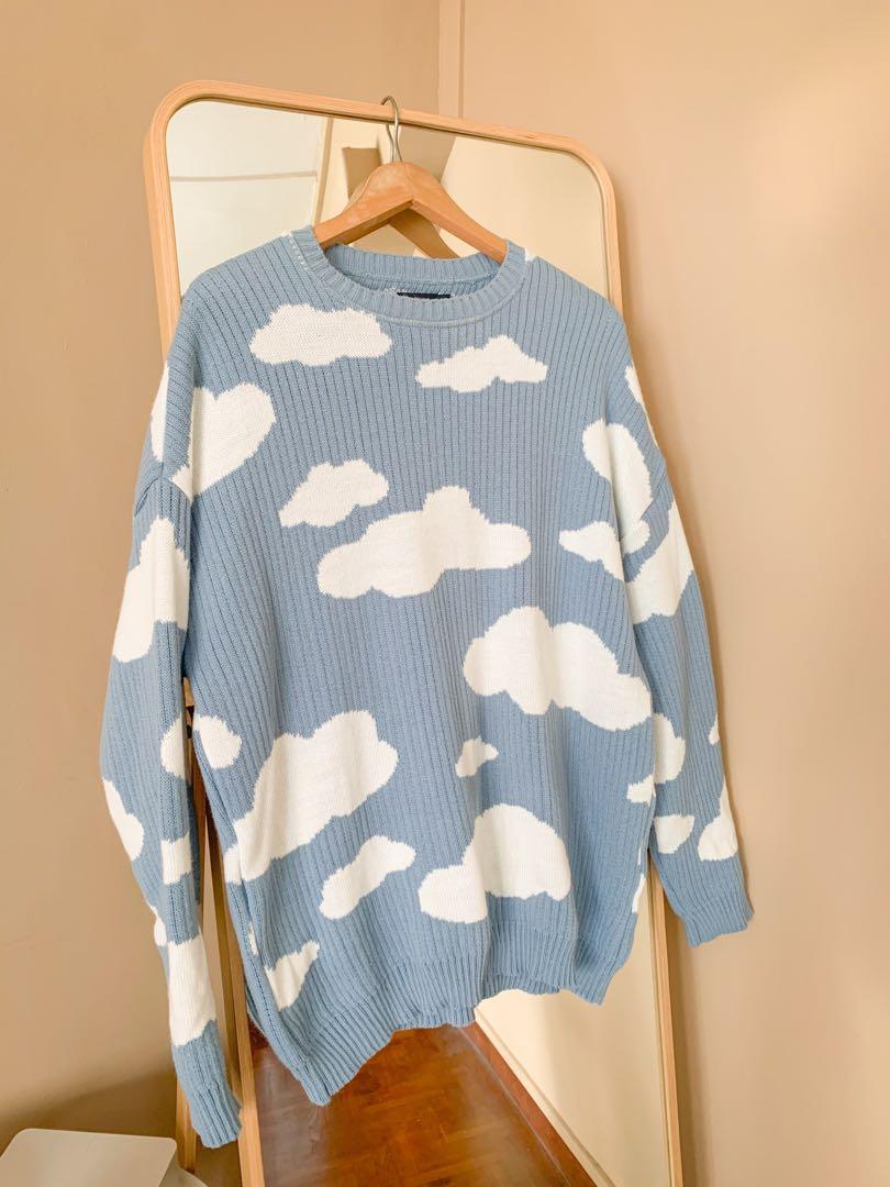 ASOS Oversized Knitted Sweater With Cloud Design in Blue for Men