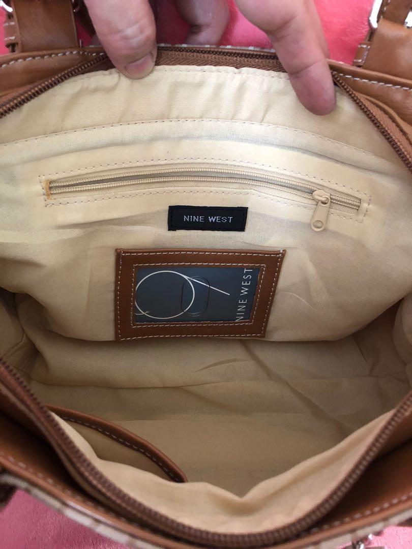 SALE!!! Authentic Nine West Bag (Category: Purses & Pouches) located in Bulacan. Submitted by le_verne (Listing ID 1068897996, Image 3). Description: Printed fabric color cream and light brown leather handles. .