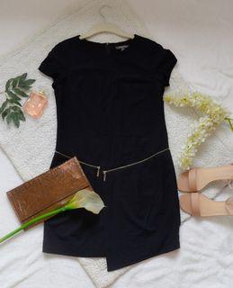 Black Short Sleeves Dress Zipper embellished Pregnancy Maternity