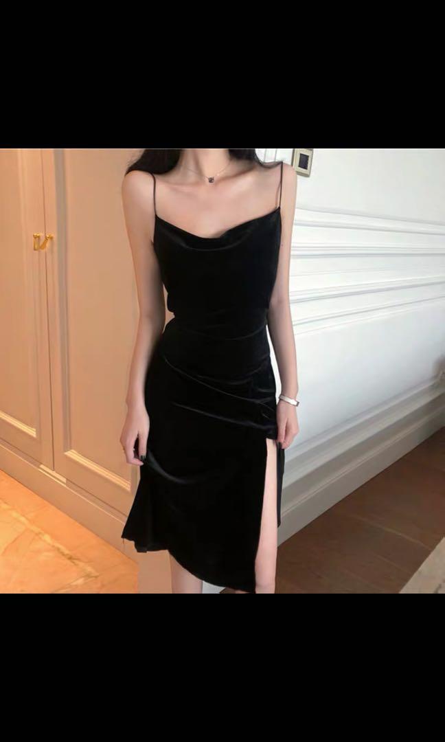 cowl neck dress with slits
