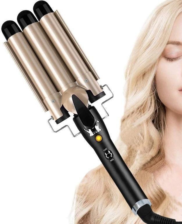 Hair Curler 3 Barrels Wand Hair Waver Curling Iron for Long Or Short Hair Professional Curling Wand Temperature Adjustable Heat Up Quickly Hot Tools Gold No packaging Beauty Personal Care Hair on