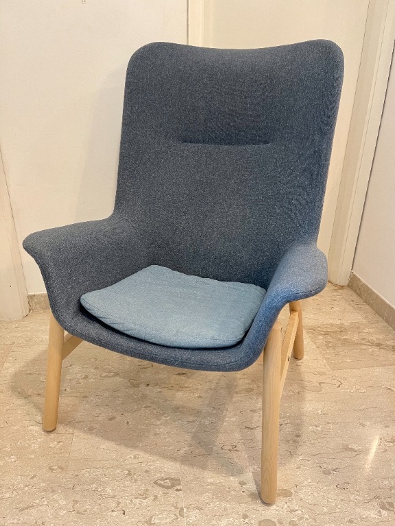 IKEA VEDBO Highback armchair Gunnared blue, Furniture & Home Living