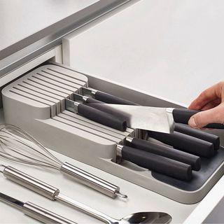 Kitchen Drawer Knife White Block Organizer Tray Plastic Storage Holder For Knife Compact