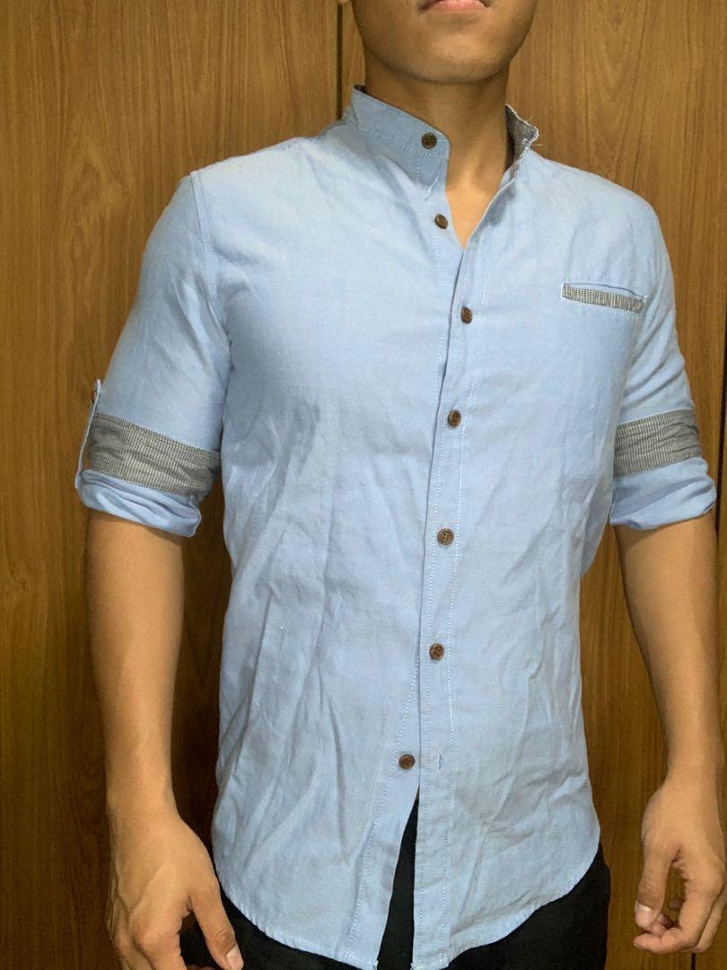 Men s Smart Casual Mandarin Collar Button down Shirt