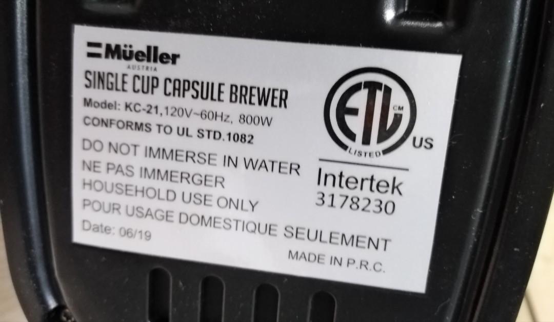 Mueller KC21 Single Cup Capsule Brewer KCup 110 Volts, TV & Home