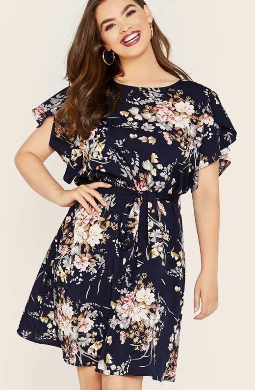 Navy blue floral dress plus size