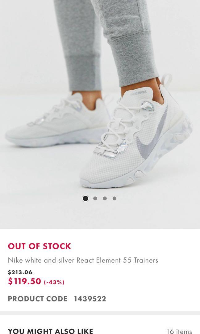 Nike White Silver React Element 55 Trainers Women s Fashion
