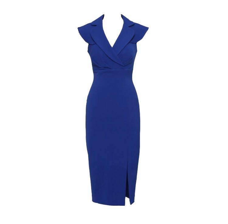 Royal blue slit work dress, Women's ...
