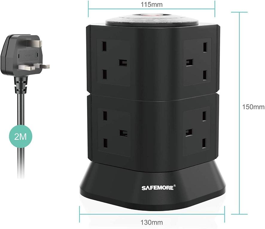 SAFEMORE 8 Gang Extension Lead, Surge Protected Multiple Power Plug