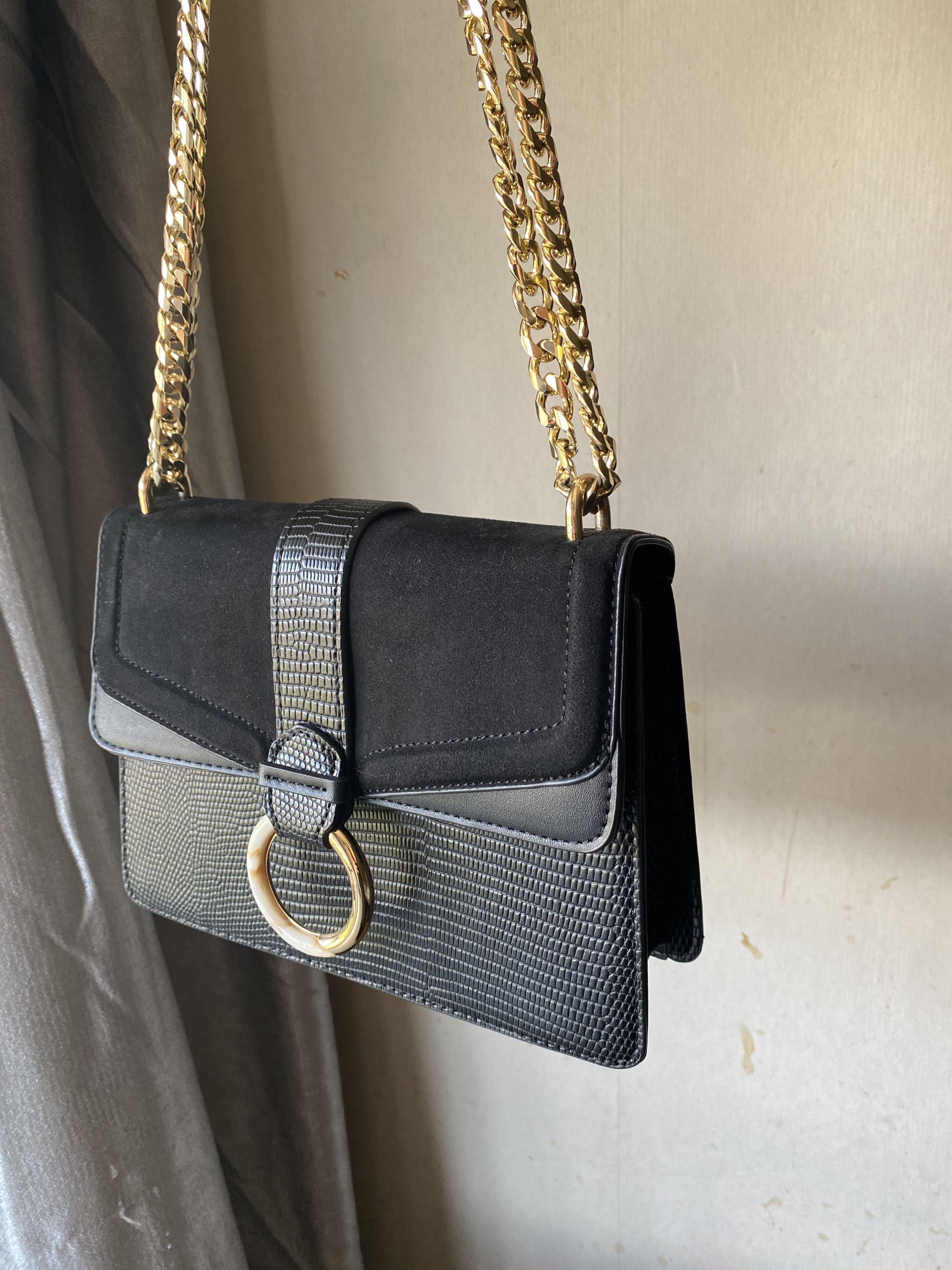 TOPSHOP Black Sling Handbag with Gold Chain Women s Fashion Bags