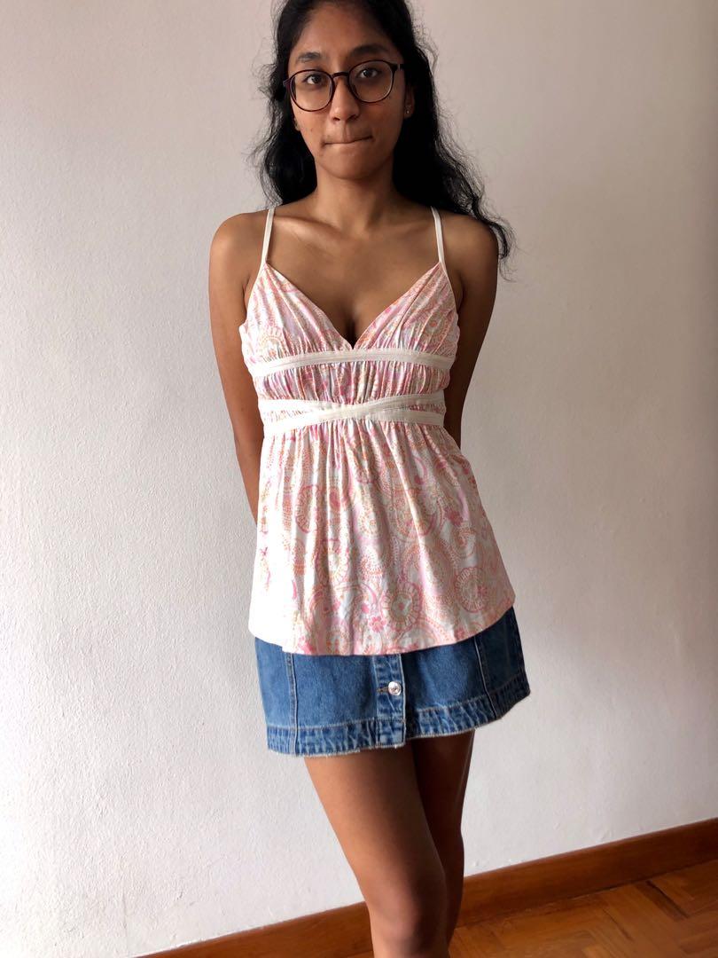 Y2K babydoll pink paisley top, Women's 