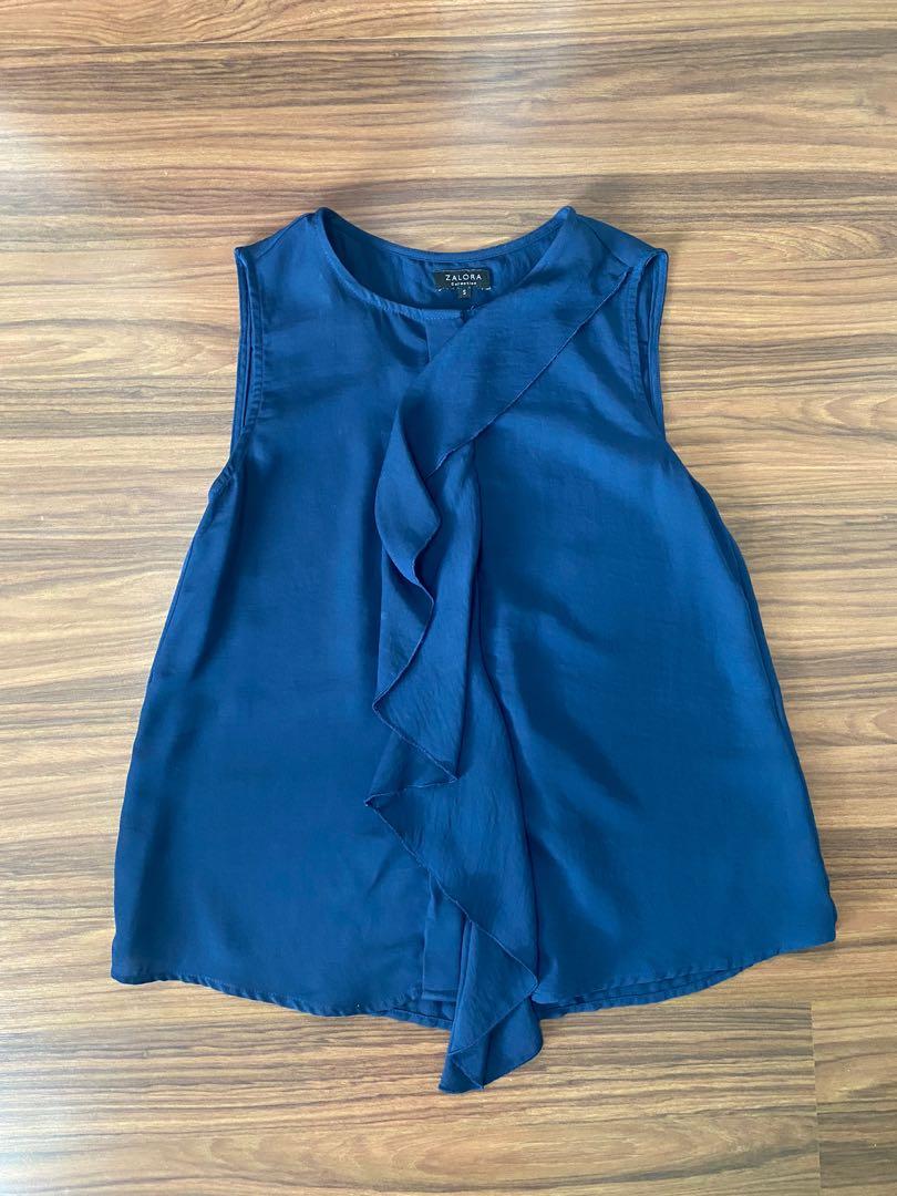 navy blue ruffle blouse