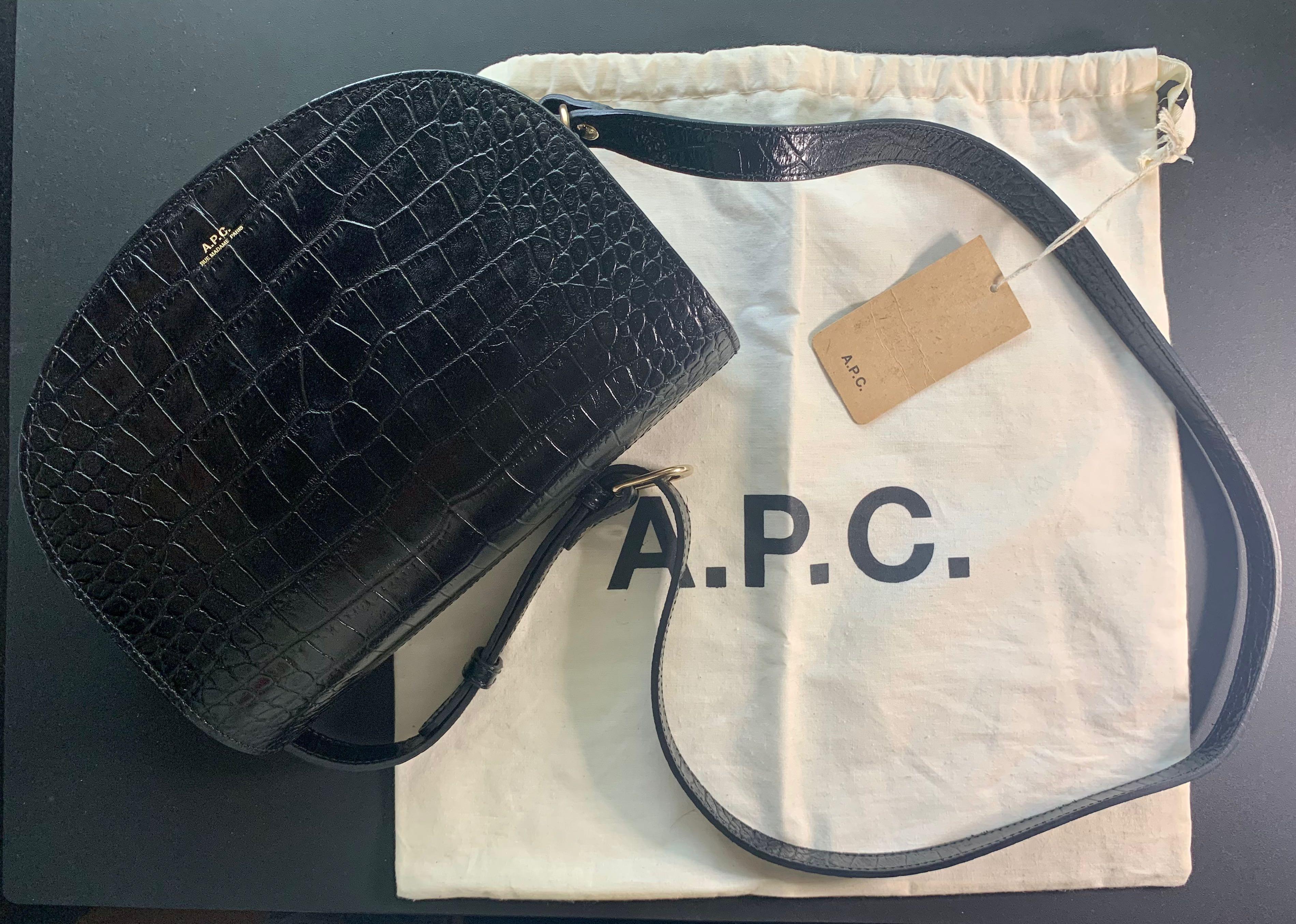 APC Half moon Bag Croc Embossed Black Women s Fashion Bags