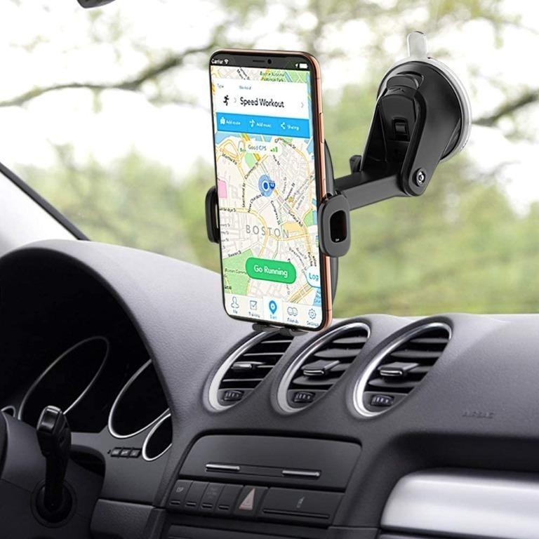 Babacom Car Phone Holder 360 Rotation Extendable Dashboard Phone Holder With Adjustable Arm Universal Windshield Car Cradle with One Button Release