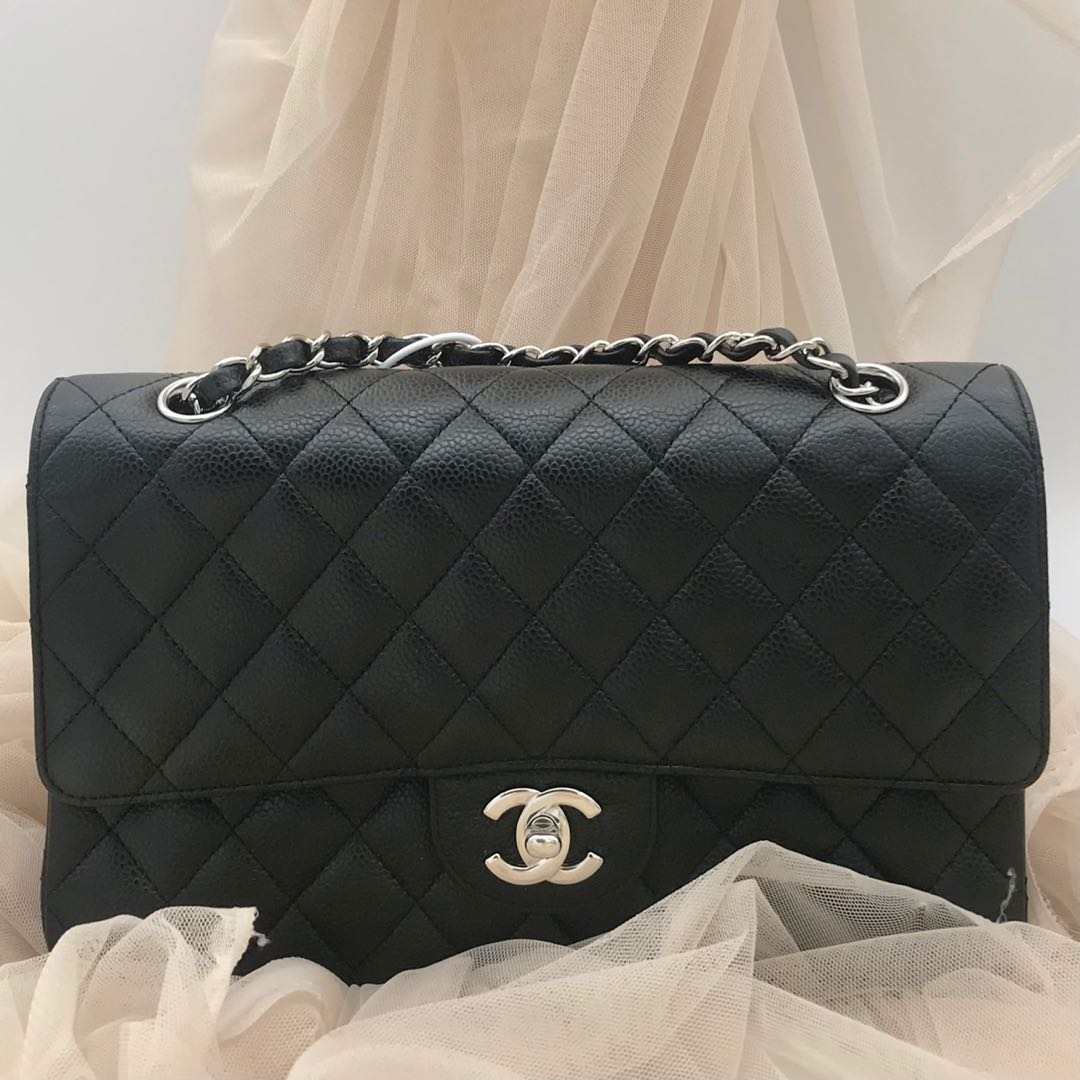 AUTHENTIC CHANEL CLASSIC FLAP CLUTCH IN QUILTED PINK CAVIAR WITH SILVER  HARDWARE, Luxury, Bags & Wallets on Carousell