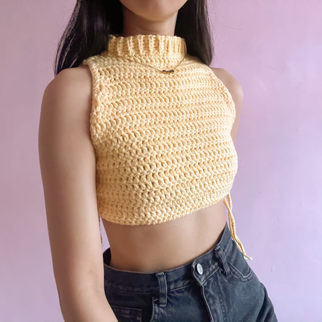 Crochet mock neck shop top