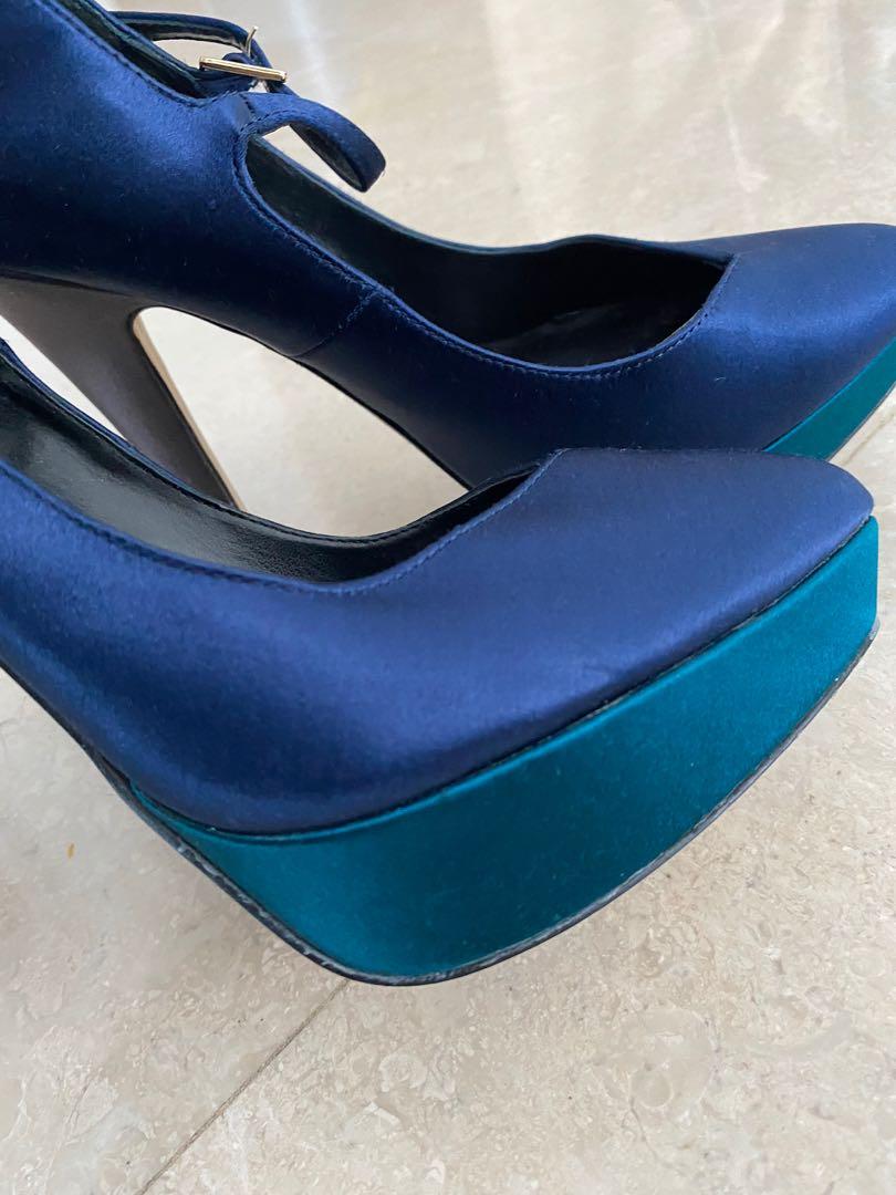 Dune Blue/Green Satin Heels with strap, Women's Fashion, Footwear
