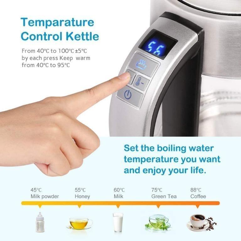 Electric Kettle, AKZIM Temperature Control Glass Kettle 2200W Fast Boil