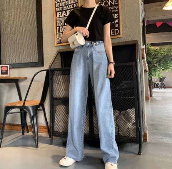 Korean Style High-waisted Straight Leg Jeans - 1, XL