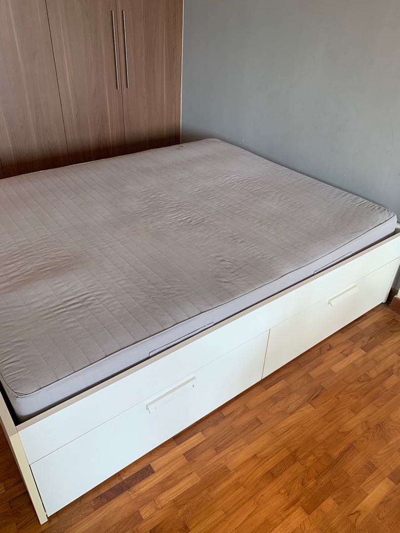 IKEA Sultan Luroy Queen Bed with mattress and storage, Furniture & Home