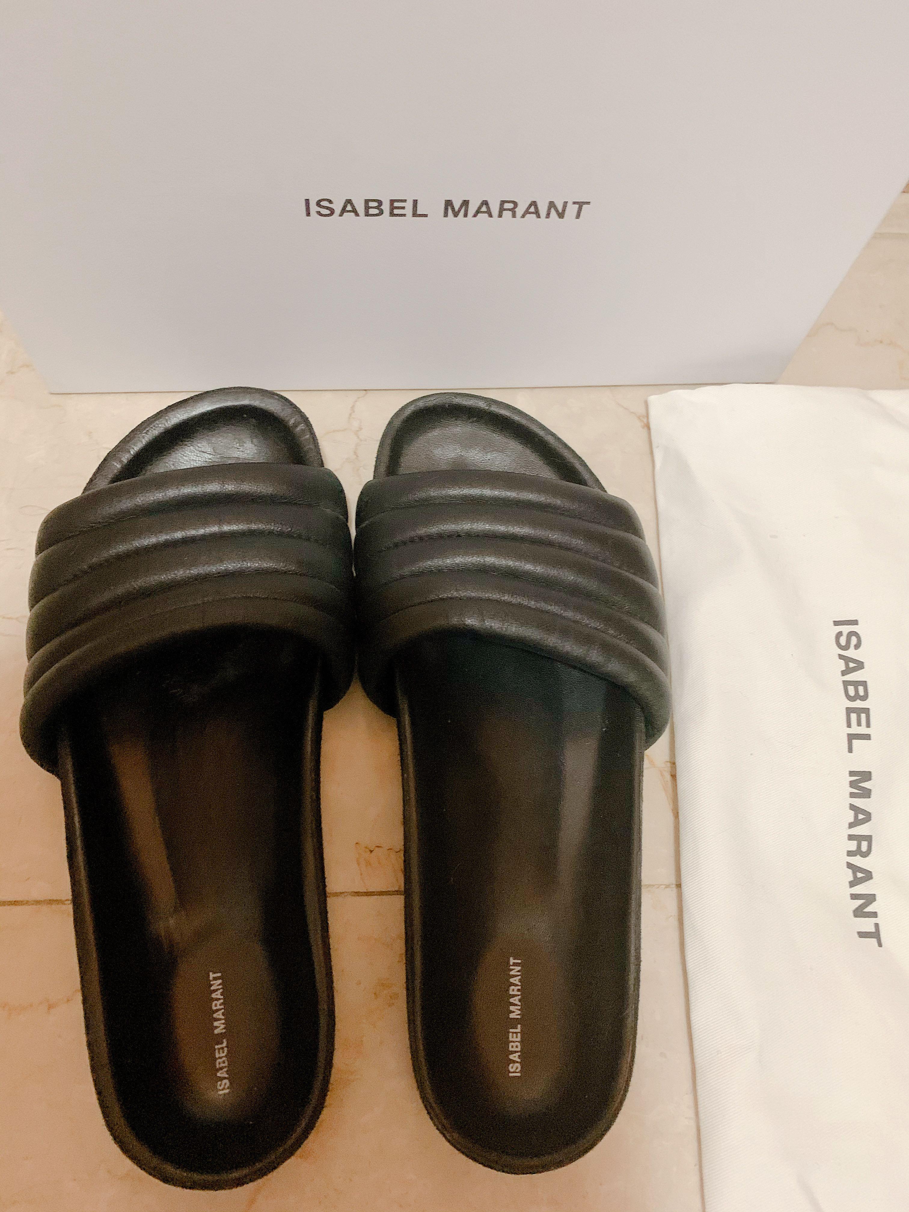 Isabel Marant Hellea quilted leather slides sandals Carousell