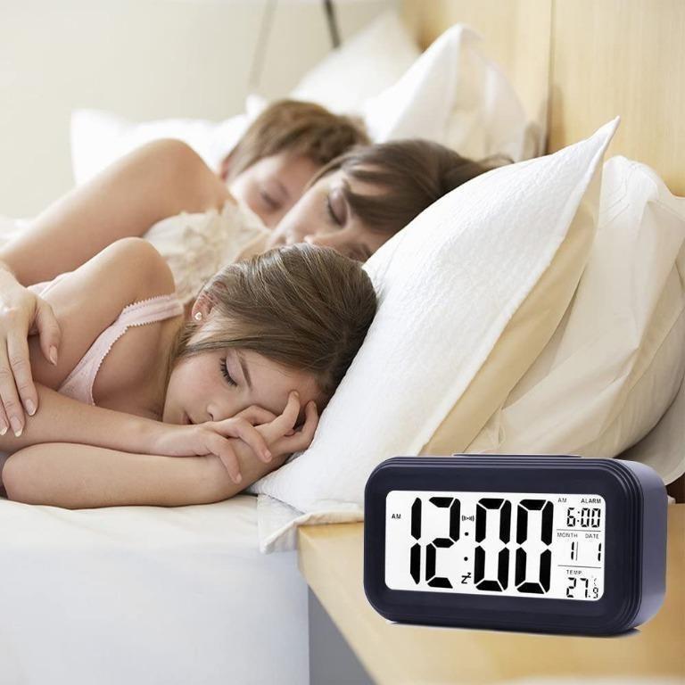 Black JJCALL Alarm Clock LED Display Digital Alarm Clock Snooze Night Light Battery Clock with Date Calendar Temperature for Bedroom Home Office Travel 