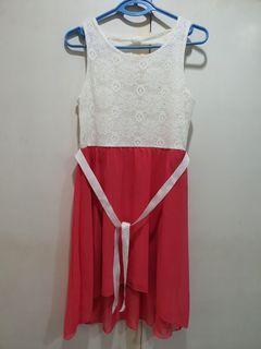 Off-white/Coral High Low Dress with Lace