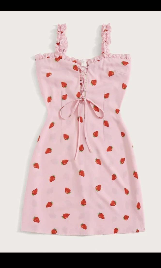 Strawberry print lace up dress new arrivals