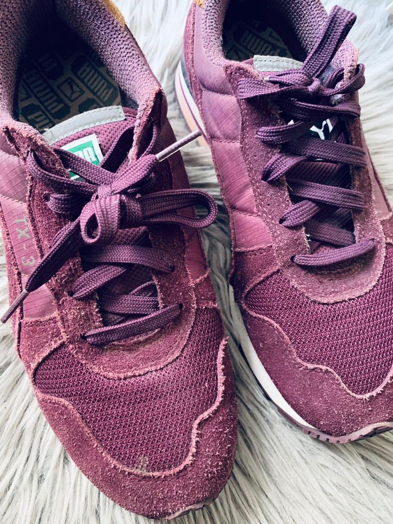 PUMA TX-3 (Category: Sneakers) located in Quezon City. Submitted by gprof (Listing ID 1069160203, Image 2). Description: Color/s: PURPLE/MAROON Design: SWEDE Detail/s: RUBBER SHOES Condition: WELL LOVED. NEEDS CLEANING. SOLES ARE IN TACT. PLEASE MANAGE EXPECTATIONS ON BARELY USED/USED/WELL LOVED ITEMS. THANK YOU. Inclusion/s: NONE. NO BOX/TAGS Original Price: Around ₱3,000 Fits women sizes 8.5 - 9 US BOUGHT FROM THE PUMA STORE IN HONG KONG *shipp