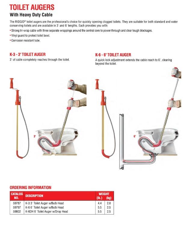 RIDGID K-6 DH (59802) 6 ft. Toilet Auger with Drop Head