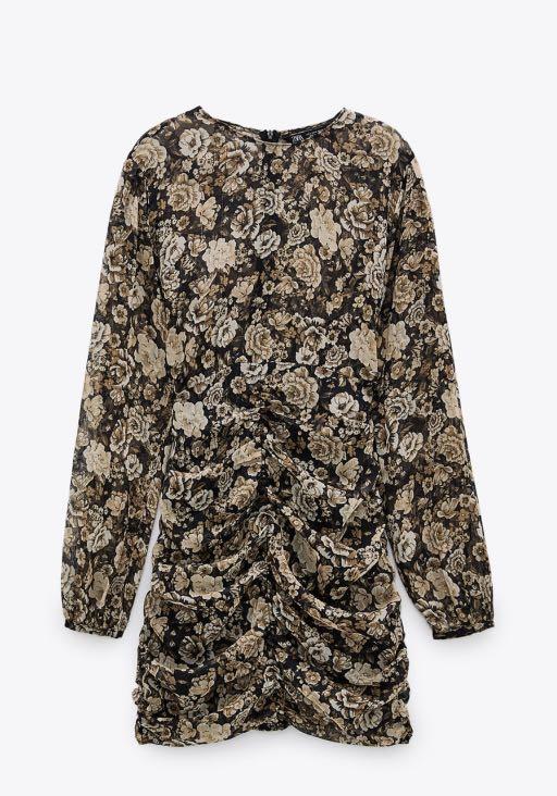 printed metallic thread dress zara