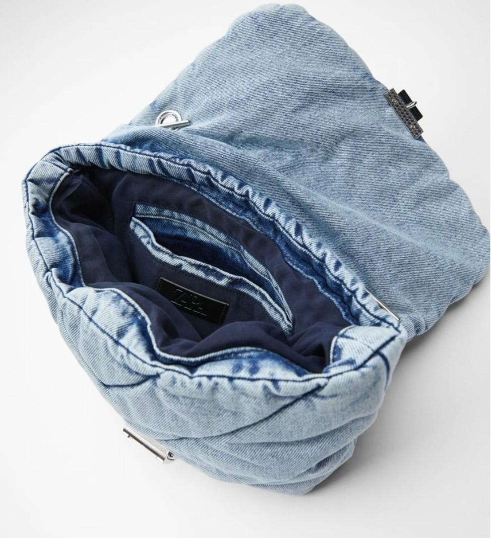 Zara quilted maxi crossbody bag denim clearance