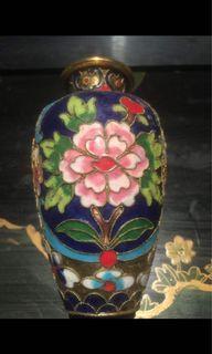 Antique Cloisonné enamel embossed jar brass