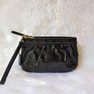 SALE! Coach Black Patent Pouch Wristlet Authentic Preloved