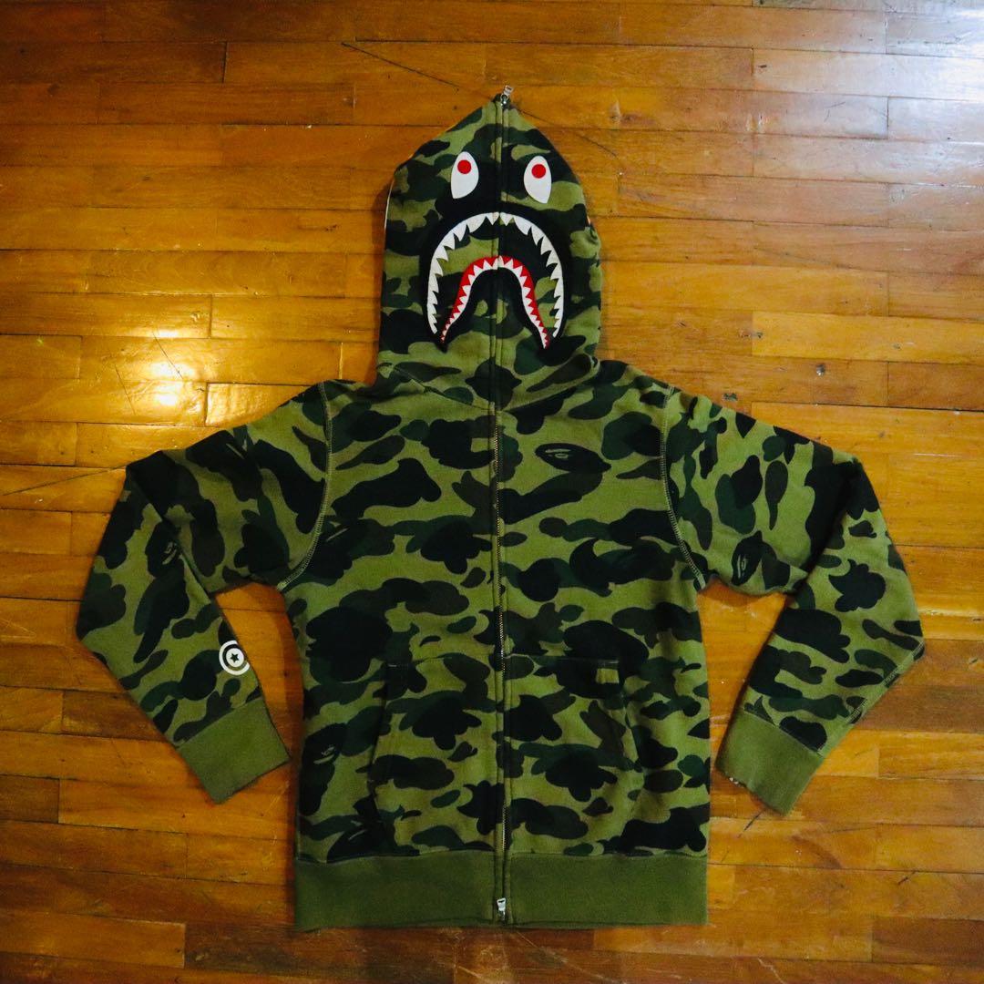 Bape 1st Camo Shark WGM Hoodie Fesyen Pria Pakaian Atasan di