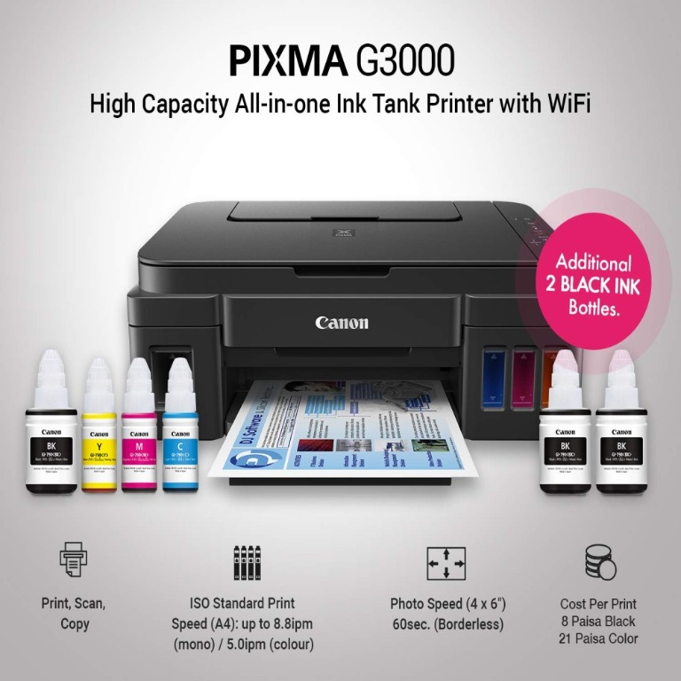 canon pixma g3000 refillable ink tank wireless all in one printer