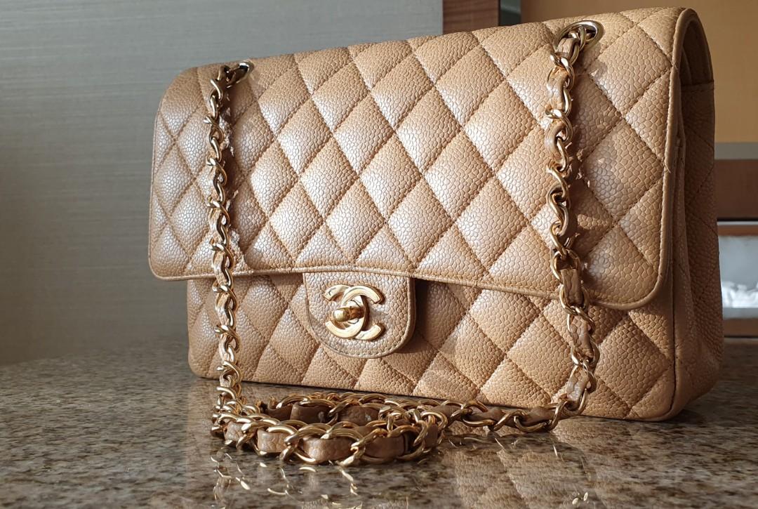 Caramel Chanel classic flap medium in 24k gold hardware