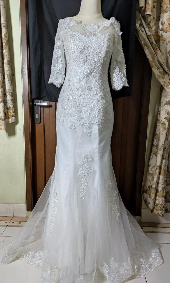 Gaun nikah gown wedding putih gaun resepsi dress wanita gaun