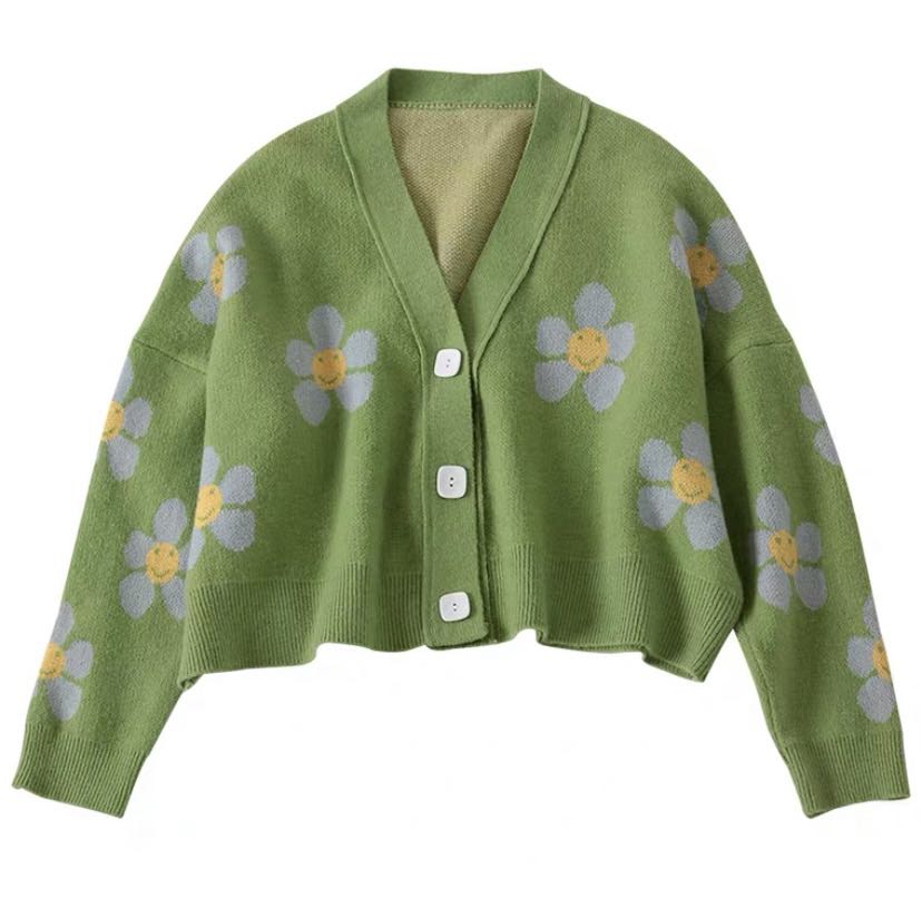 flower green cardigan