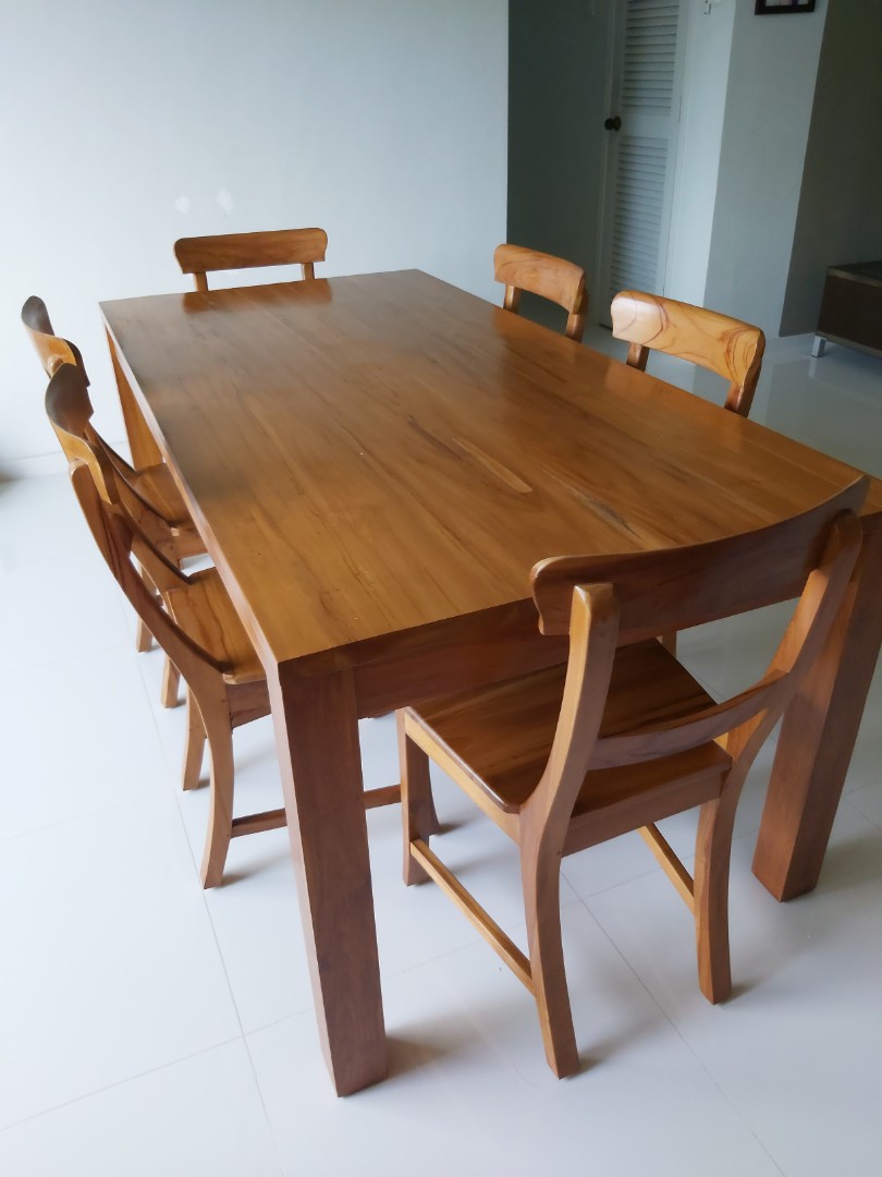 Indonesian Teak Wood Dining Table Set, Furniture & Home Living