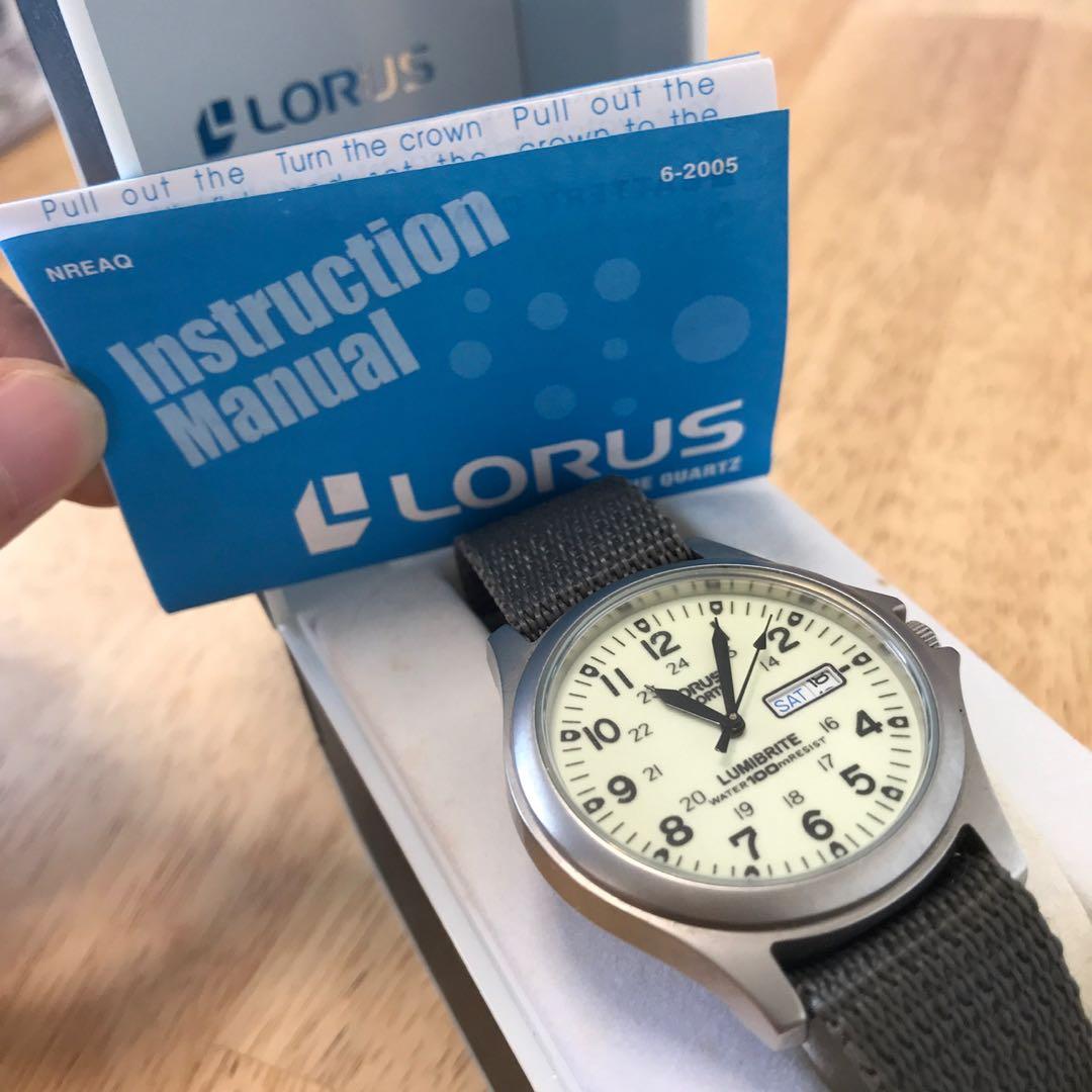 Lorus men's lumibrite grey clearance fabric web strap watch