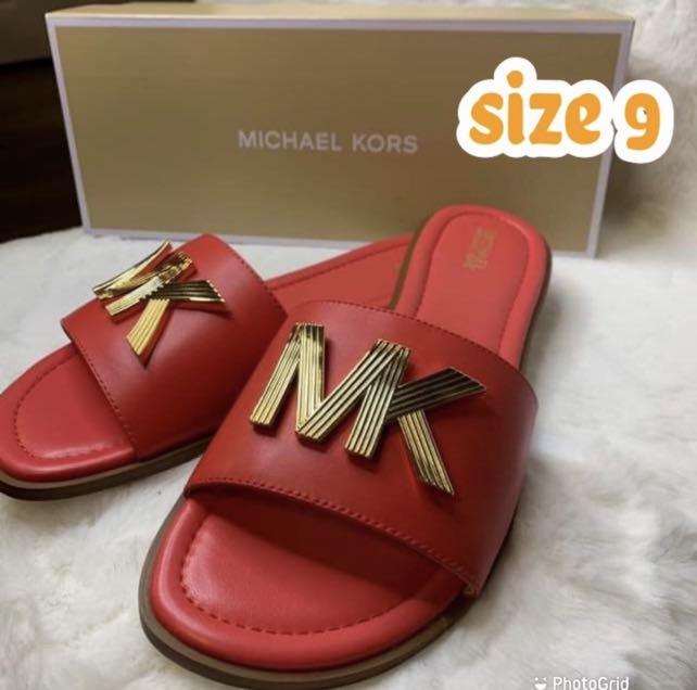 Michael Kors MK Red Deana Slides, Women's Fashion, Footwear, Flats & Sandals  on Carousell