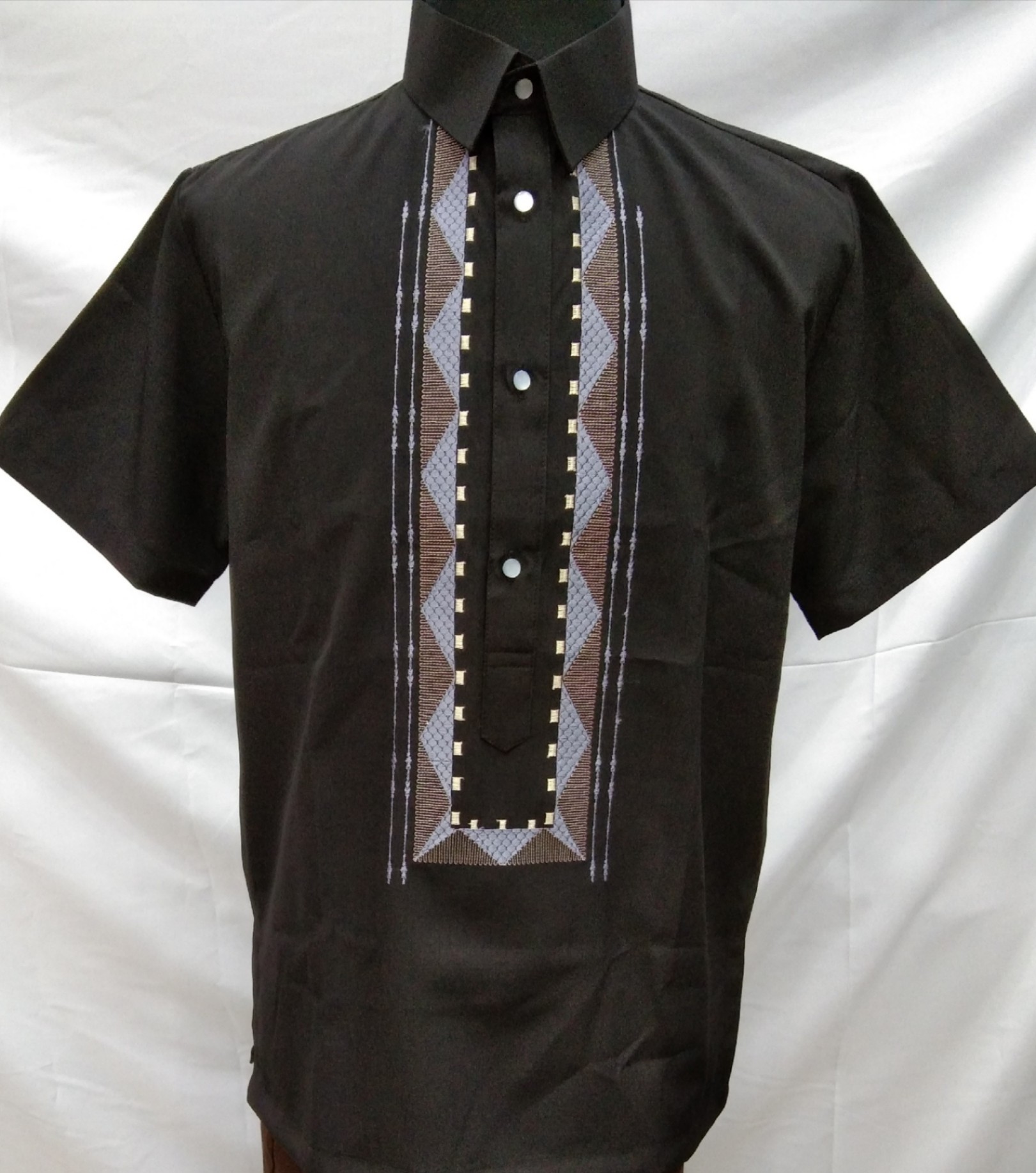 LINEN POLO BARONG Black Men s Fashion Tops Sets Formal Shirts