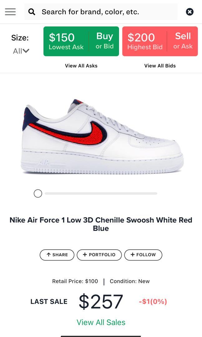 air force 1 low 3d chenille swoosh white red blue
