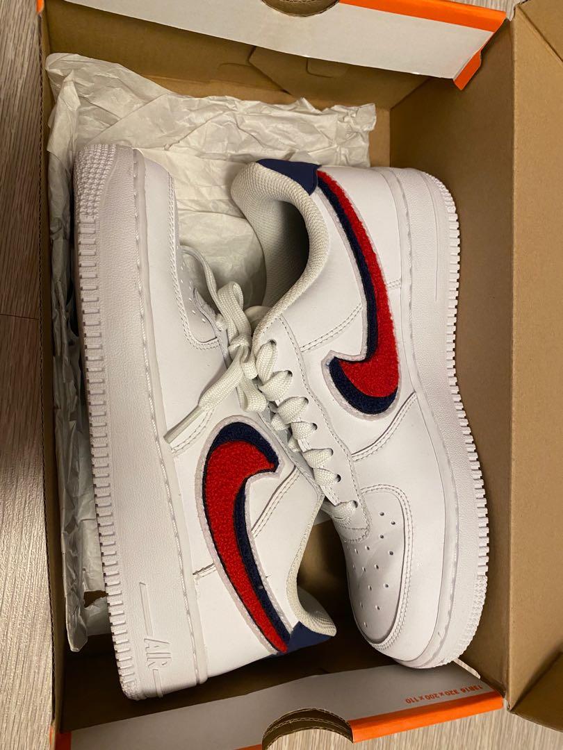 Nike air force 1 low sale 3d chenille swoosh white red blue