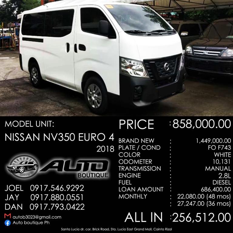 nissan urvan downpayment and monthly