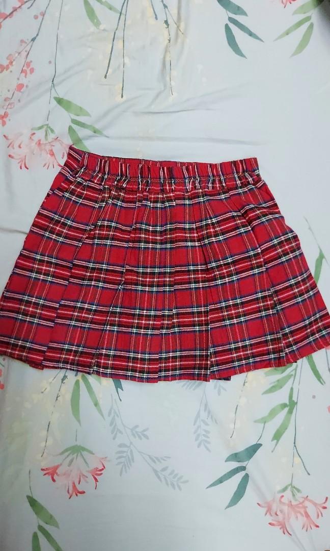 Elastic waist 2025 plaid skirt